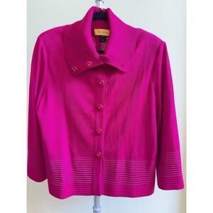 NEW ST. JOHN WOOL BLEND FUCSIA 3/4 SLEEVE SWEATER JACKET SIZE M
